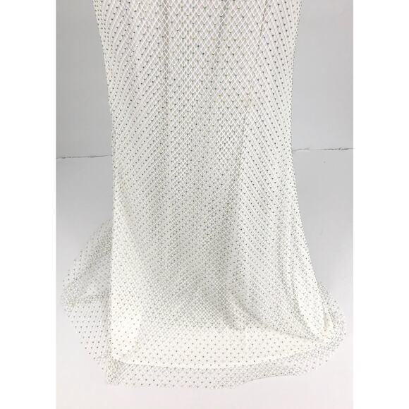 AQUA FORMAL Women's Rhinestone Embellished Fishnet Gown Size 12 Ivory NWT - Picture 9 of 16
